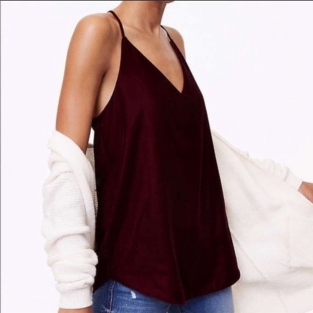 NWT Loft Velvet Strappy Cami - Deep Pure Plum